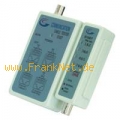 Netzwerk-Kabeltester ST-45. Universeller Tester f�r Netzwerk- und ISDN- Kabelverbindungen. Anschl�sse f�r RJ45 und BNC. Getestet wird Durchgang, Belegung und Paarigkeit. Durch Sender und Empf�nger k�nnen auch bereits verlegte Kabel getestet werden. Betrie