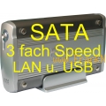 LAN / USB Samsung Festplatte mit  500 GB  SATA Platte
Mt Deutscher Anleitung
2-3 mal so schnell wie Lanserver mit IDE Platte
bis zu 7,8 MB/Sec